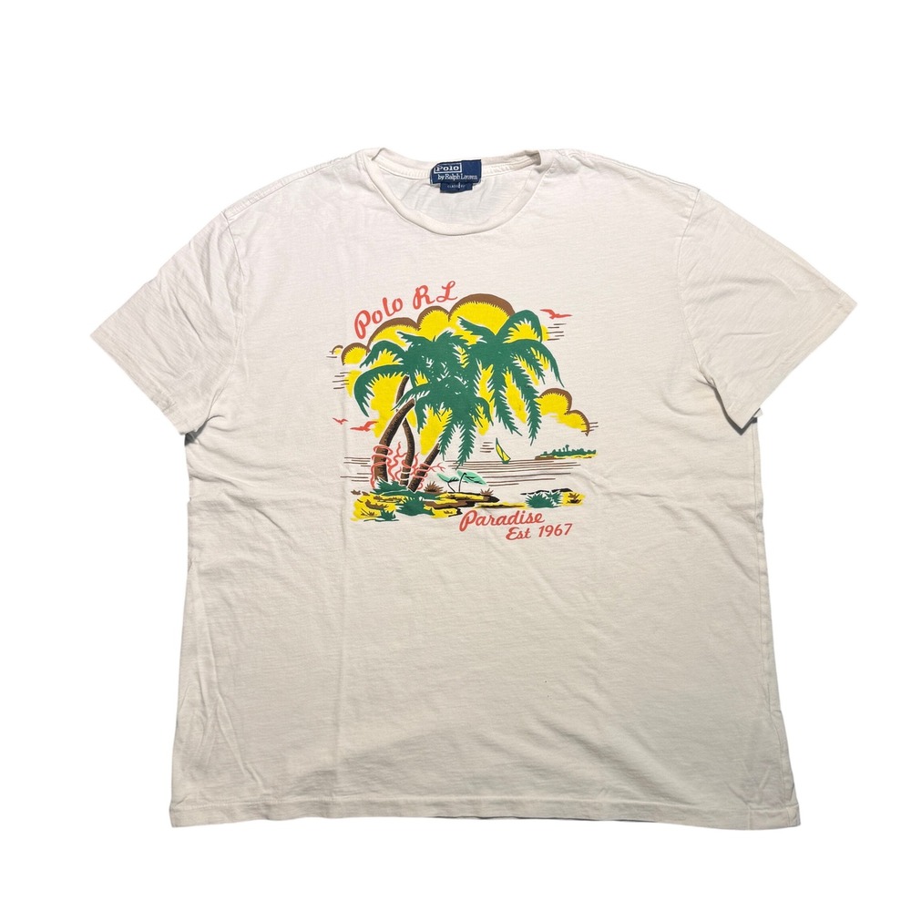 Polo Ralph Lauren Mens Cream Paradise Palm Tree Graphic T-Shirt Classic Fit XL